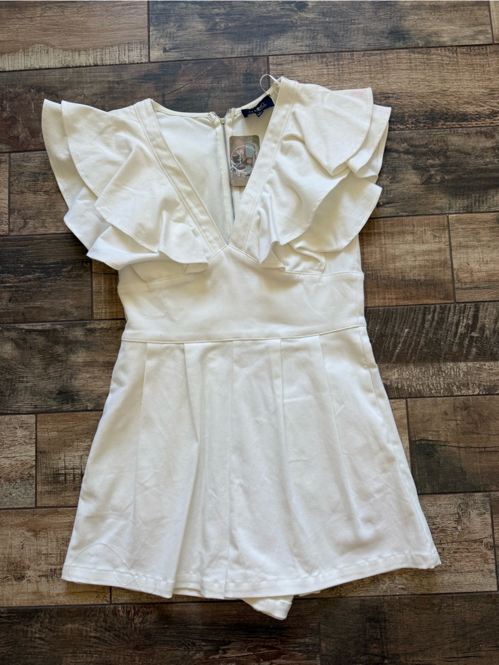 FLYING TOMATO LA  White Denim RUFFLE ROMPER - NWT